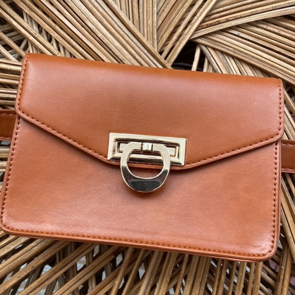 Ecosusi x Anthropologie Brown Leather Belt Bag Adjustable Strap & Buckle Satchel - Picture 2 of 11